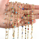 1M Copper Evil Eye Chain Star Drop Oil Wire Wrapped Rosary Necklace