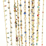 1M Copper Evil Eye Chain Star Drop Oil Wire Wrapped Rosary Necklace