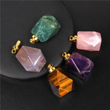 Faceted Stone Perfume Bottle Pendant - Reiki Essential Oil Diffuser