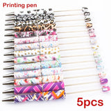 5Pcs Leopard Printed Plastic Ballpoint Pen DIY Beadable Supplies