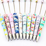 5Pcs Leopard Printed Plastic Ballpoint Pen DIY Beadable Supplies