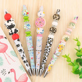 5Pcs Leopard Printed Plastic Ballpoint Pen DIY Beadable Supplies