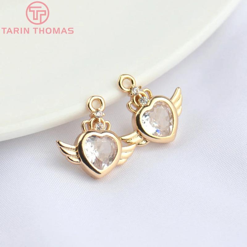 10PCS Heart Wings Pendants 24K Champagne Brass Zircon High Jewelry Findin