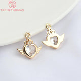 10PCS Heart Wings Pendants 24K Champagne Brass Zircon High Jewelry Findin