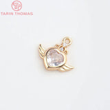 10PCS Heart Wings Pendants 24K Champagne Brass Zircon High Jewelry Findin