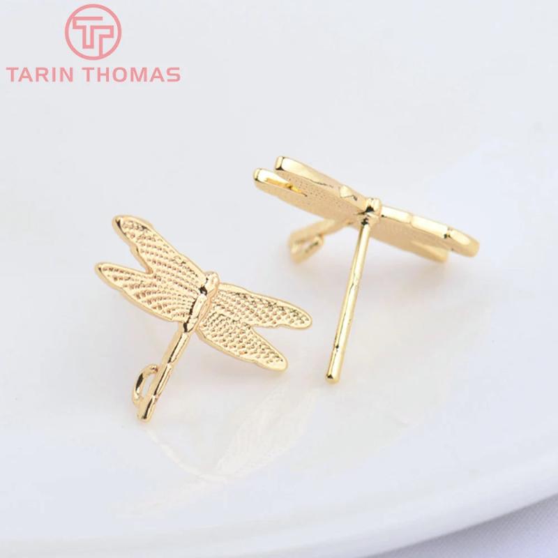 10PCS 16x11MM 24k Brass Dragonfly Stud Earrings High Diy Accessories