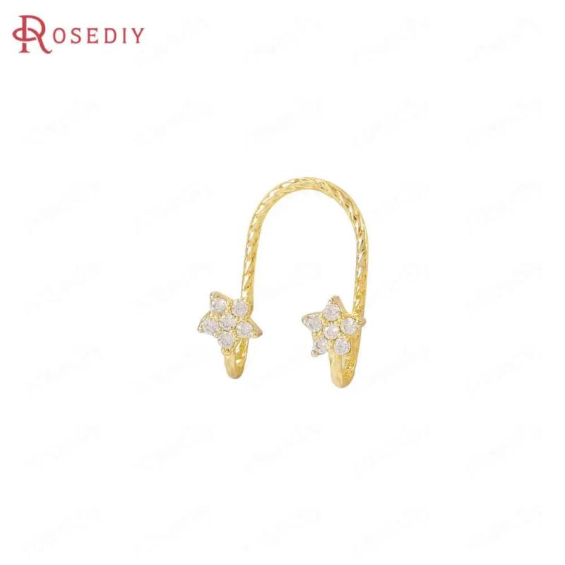 4PCS 15x10MM 24K Brass Zircon Star Earrings Diy Jewelry Supplies