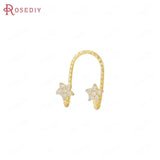4PCS 15x10MM 24K Brass Zircon Star Earrings Diy Jewelry Supplies