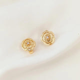 2 Pcs 14K Copper Clad Zirconium Camellia End Buckles DIY Decorative Fasteners