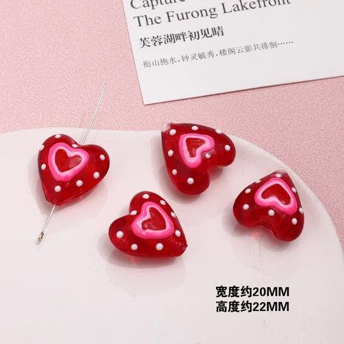 Hand-painted Red Glass Love Peach Heart DIY Phone Chain Necklace