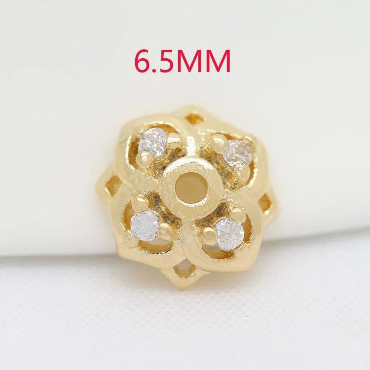 6PCS 6.5MM 8MM 10MM 24K Brass Zircon Bead Caps DIY Jewelry Accessories