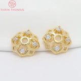 6PCS 6.5MM 8MM 10MM 24K Brass Zircon Bead Caps DIY Jewelry Accessories