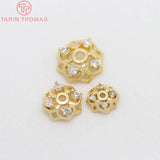 6PCS 6.5MM 8MM 10MM 24K Brass Zircon Bead Caps DIY Jewelry Accessories