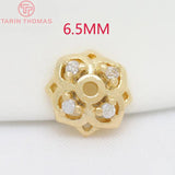 6PCS 6.5MM 8MM 10MM 24K Brass Zircon Bead Caps DIY Jewelry Accessories