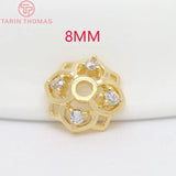 6PCS 6.5MM 8MM 10MM 24K Brass Zircon Bead Caps DIY Jewelry Accessories