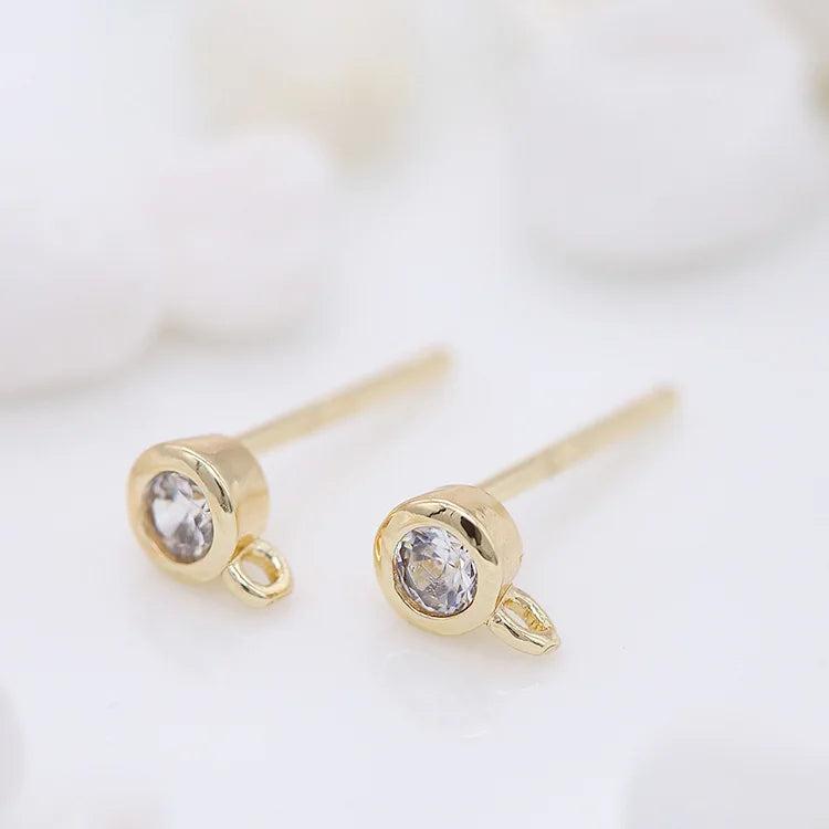 6PCS 4MM 14K Brass Zircon Round Stud Earrings Pins