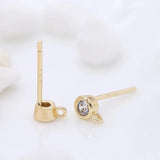 6PCS 4MM 14K Brass Zircon Round Stud Earrings Pins