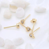 6PCS 4MM 14K Brass Zircon Round Stud Earrings Pins