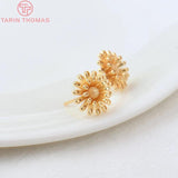 4PCS 12MM 24K Brass Flower Stud Earrings for Jewelry Making