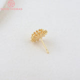 4PCS 12MM 24K Brass Flower Stud Earrings for Jewelry Making