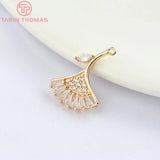 6PCS 14x18MM 24K Champagne Brass Zircon Leaf Pendants