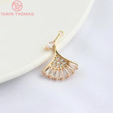 6PCS 14x18MM 24K Champagne Brass Zircon Leaf Pendants