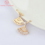 6PCS 14x18MM 24K Champagne Brass Zircon Leaf Pendants