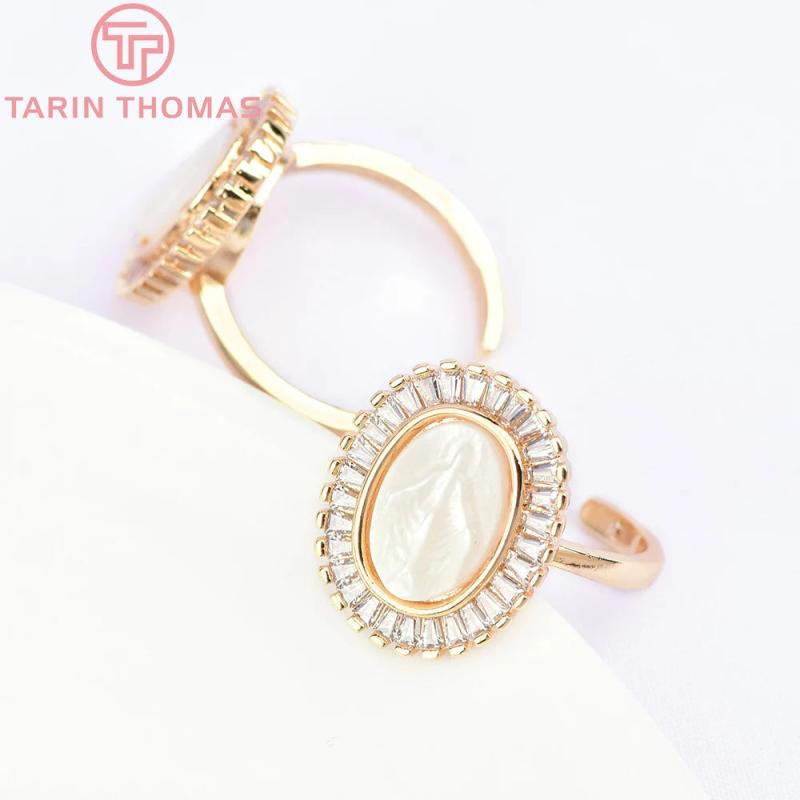 24K Brass Zircon Oval Adjustable Charms Ring Jewelry