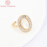 24K Brass Zircon Oval Adjustable Charms Ring Jewelry