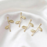 4PCS 14k Plated Double Hole Leaf Pendant DIY Earrings Supplies