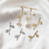 4PCS 14k Plated Double Hole Leaf Pendant DIY Earrings Supplies