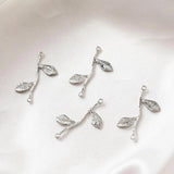 4PCS 14k Plated Double Hole Leaf Pendant DIY Earrings Supplies