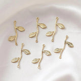 4PCS 14k Plated Double Hole Leaf Pendant DIY Earrings Supplies