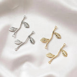 4PCS 14k Plated Double Hole Leaf Pendant DIY Earrings Supplies