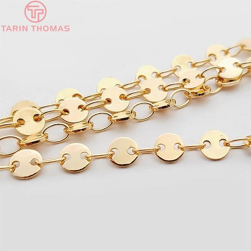 1 Meter Round disk 4MM 24K Champagne Plated Brass Necklace Chain
