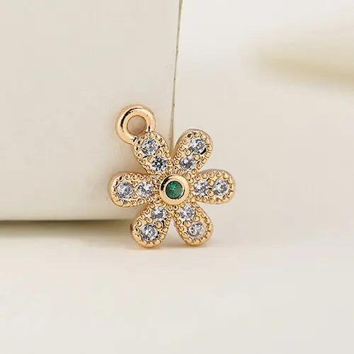 4PCS 9*13MM 14K Brass Zircon Flower Charm Pendants DIY Jewelry Making