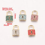 5pcs Zircon Crystal Charms Love Lock Key Pendant DIY Necklace Bracelet