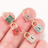 5pcs Zircon Crystal Charms Love Lock Key Pendant DIY Necklace Bracelet