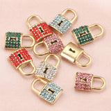 5pcs Zircon Crystal Charms Love Lock Key Pendant DIY Necklace Bracelet
