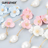 18k Plated Natural Stone Pearl Charms Petal Pendants
