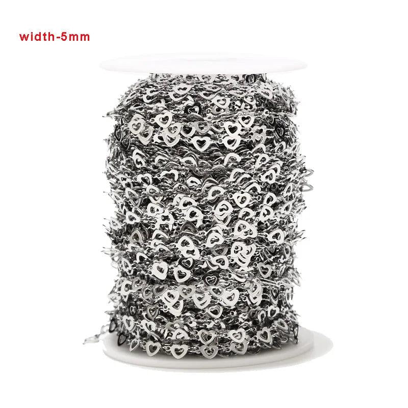 5mm Stainless Steel Hollow Heart Link Chains for DIY Jewelry Making
