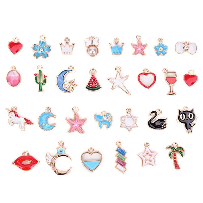 30Pcs Mixed Enamel Beads Pendants Charms for DIY Jewelry Making