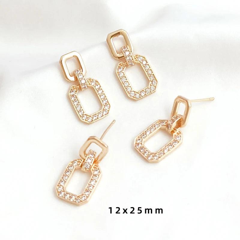 1 Pair Copper Clad 14K Zircon Rectangular Studs for Earrings