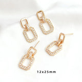 1 Pair Copper Clad 14K Zircon Rectangular Studs for Earrings