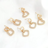 1 Pair Copper Clad 14K Zircon Rectangular Studs for Earrings