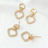 1 Pair Copper Clad 14K Zircon Rectangular Studs for Earrings