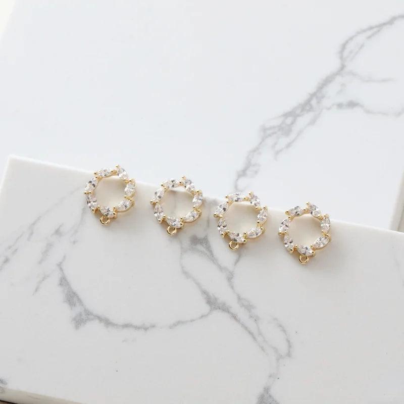 14K Gold Round Zircon Wreath Silver Needle DIY Earrings