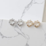 14K Gold Round Zircon Wreath Silver Needle DIY Earrings