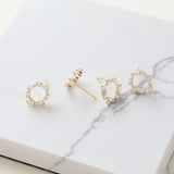 14K Gold Round Zircon Wreath Silver Needle DIY Earrings