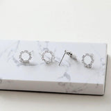 14K Gold Round Zircon Wreath Silver Needle DIY Earrings